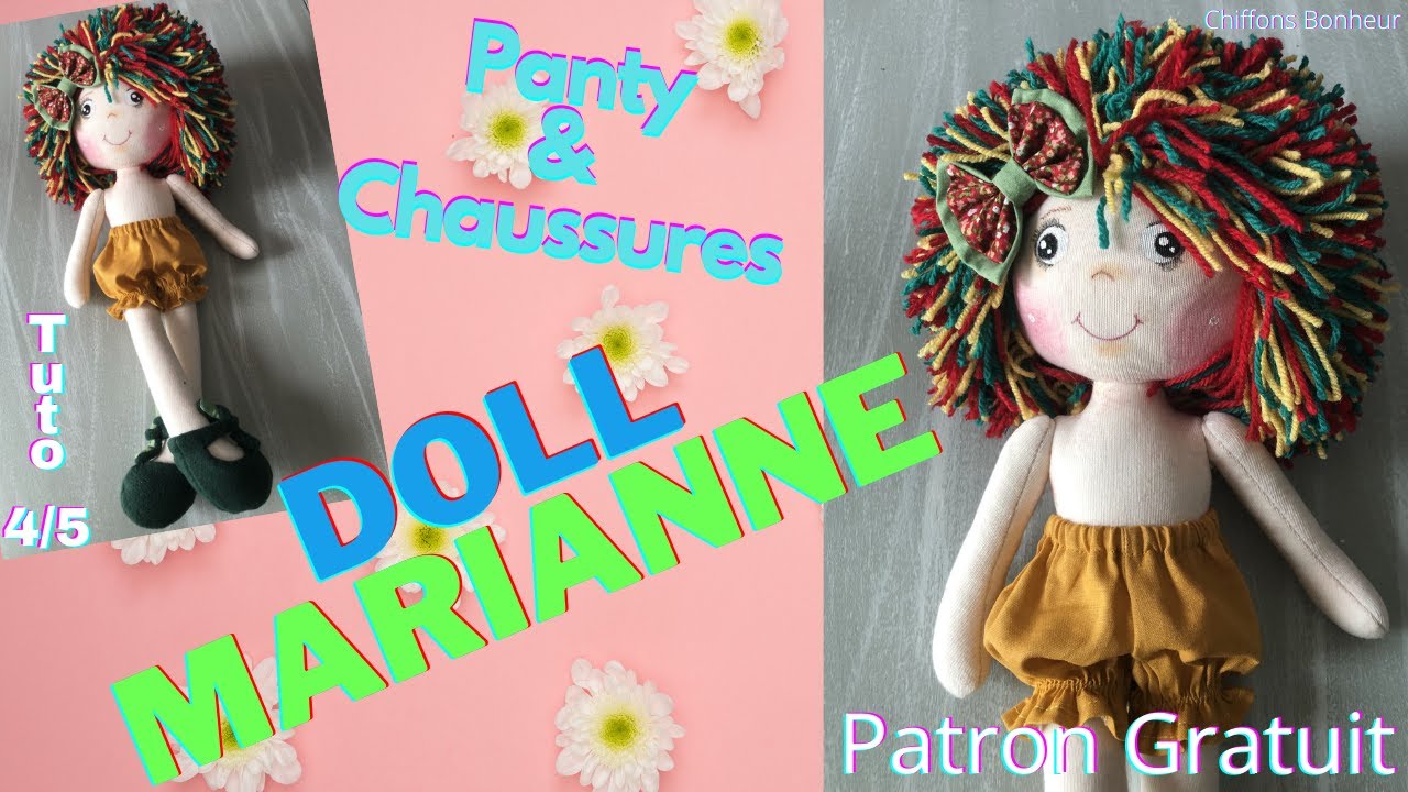 coudre une poupée de chiffon, doll marianne, panty & chaussures, tuto 4/5 cours couture complet