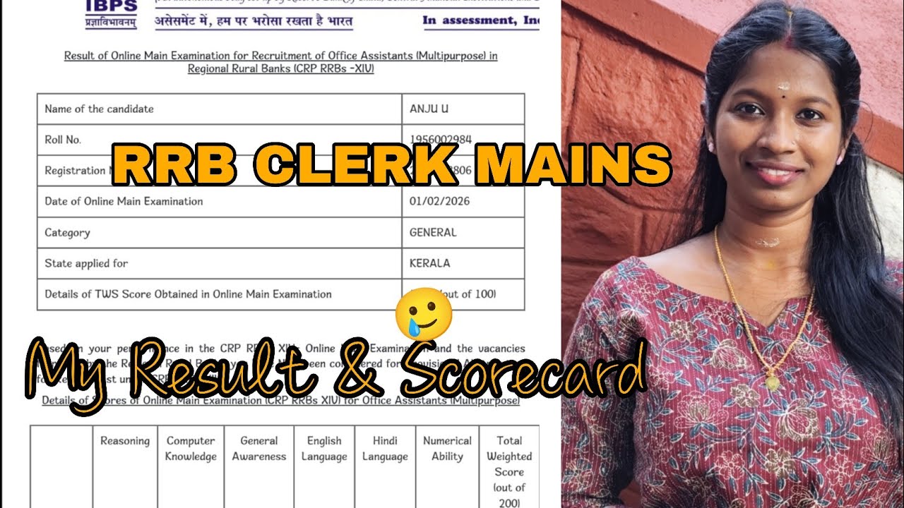 RRB CLERK MAINS😊My Result & Scorecard #ibpsrrbclerk #rrbscorecard