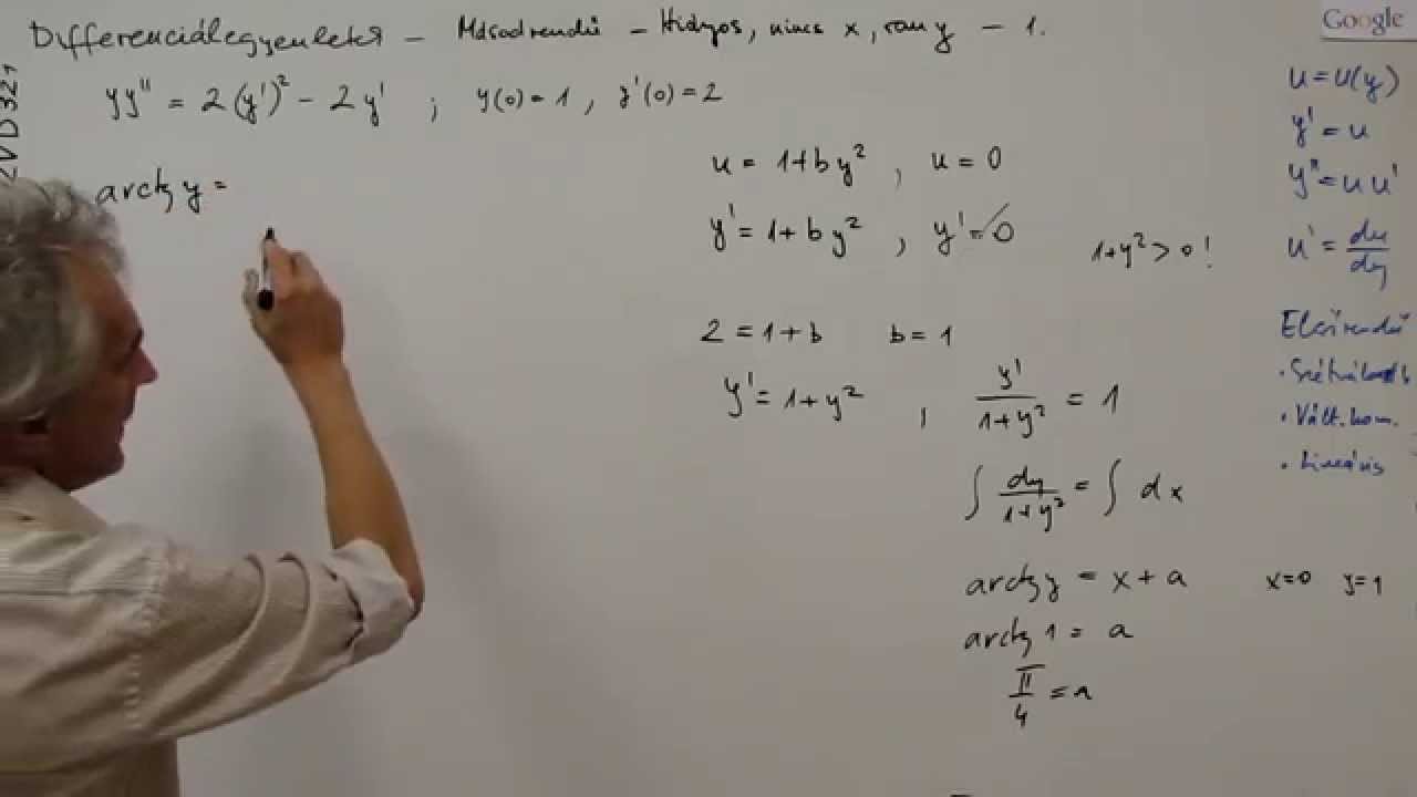 Kalkulus - M2 - Differenciálegyenlet - Másodrendű - Hiányos, nincs x, van y - 1.