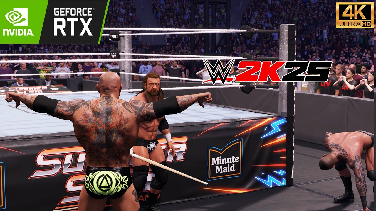 WWE 2K25 : Triple H vs Batista vs Randy Orton | Falls Count Anywhere Triple Threat (4K60fs)