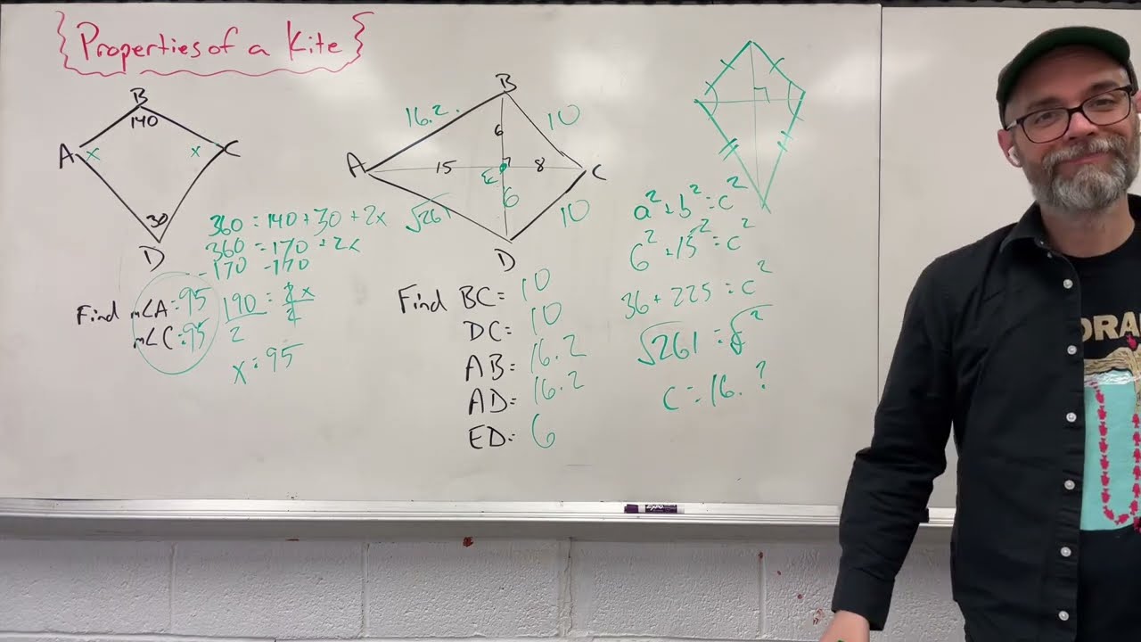 Geometry - Properties of a Kite and Finding Missing Angles and Sides