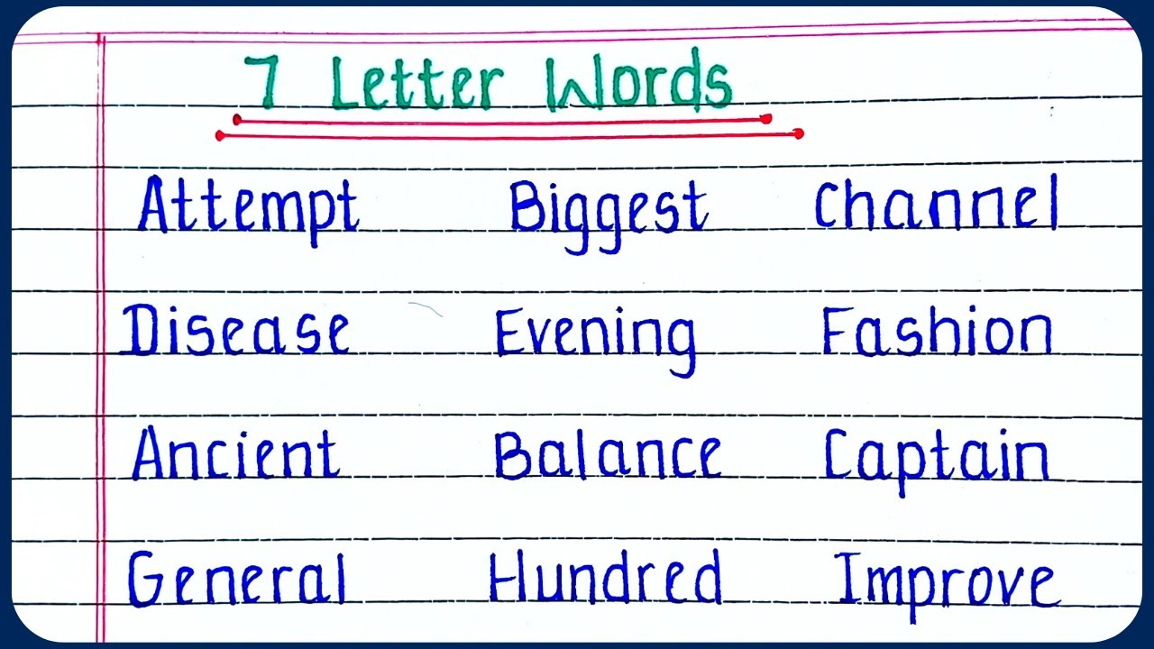 7 letter words in English 100 words | Seven letter words in English | A to Z 7 letter words