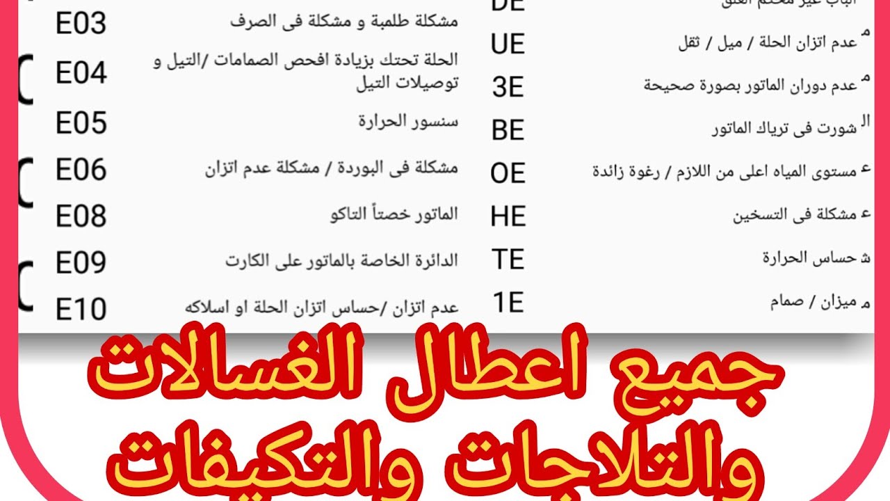 دليل اخطاء اكواد اعطال جميع انواع  الغسالات الديچتال والتلاجات الديچتال والتكيفات مع التست مواد