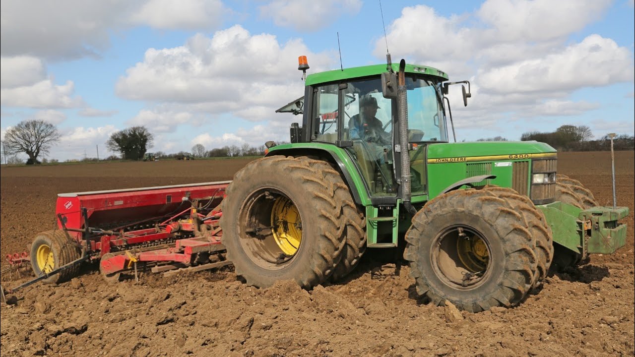 John Deere 6400 1993 года с активной бороной Vicon + сеялкой Juko | Посев ярового ячменя | Класси...