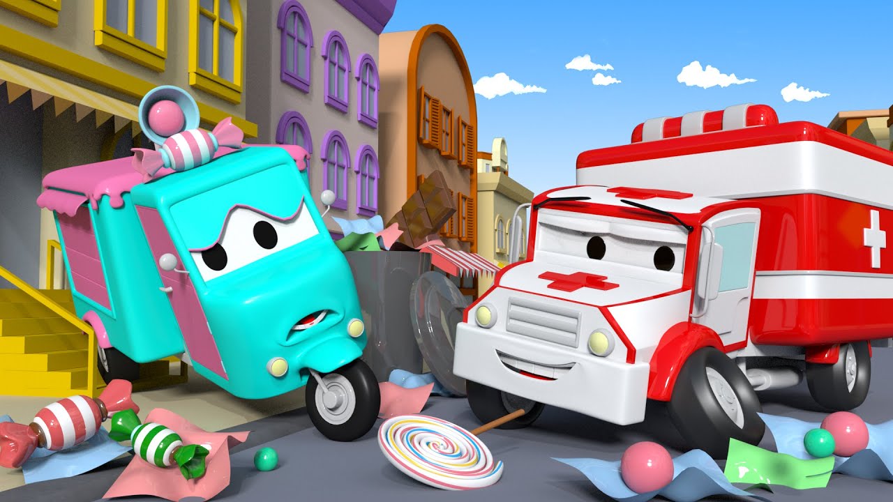 Carrie the Candy Car ! -  Amber the Ambulance in Car City l Cartoons for Children