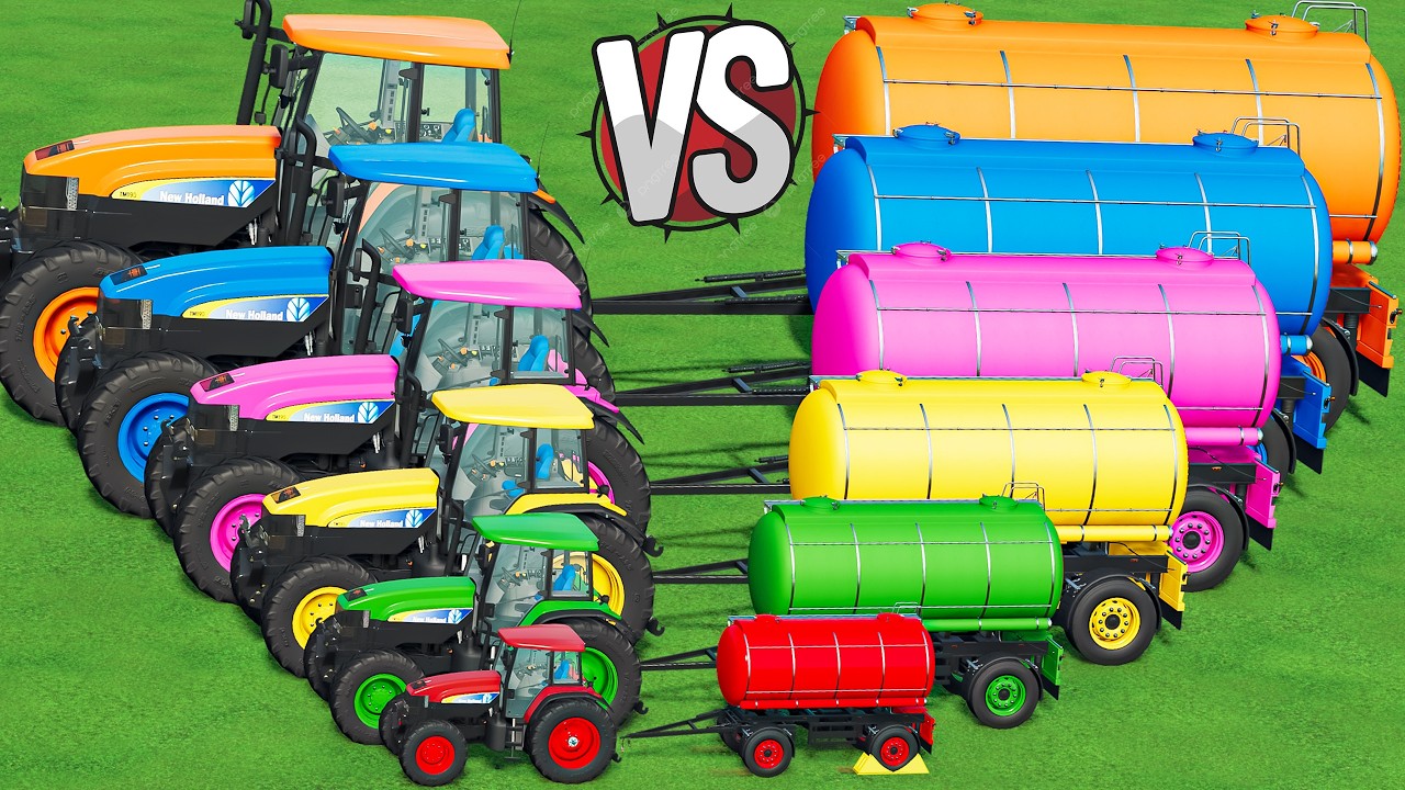 Mini to MEGA POWER Tractors and CRAZY TANKERS VS HARD MUDDY PARKOUR with PORTAL TRAP - FS25