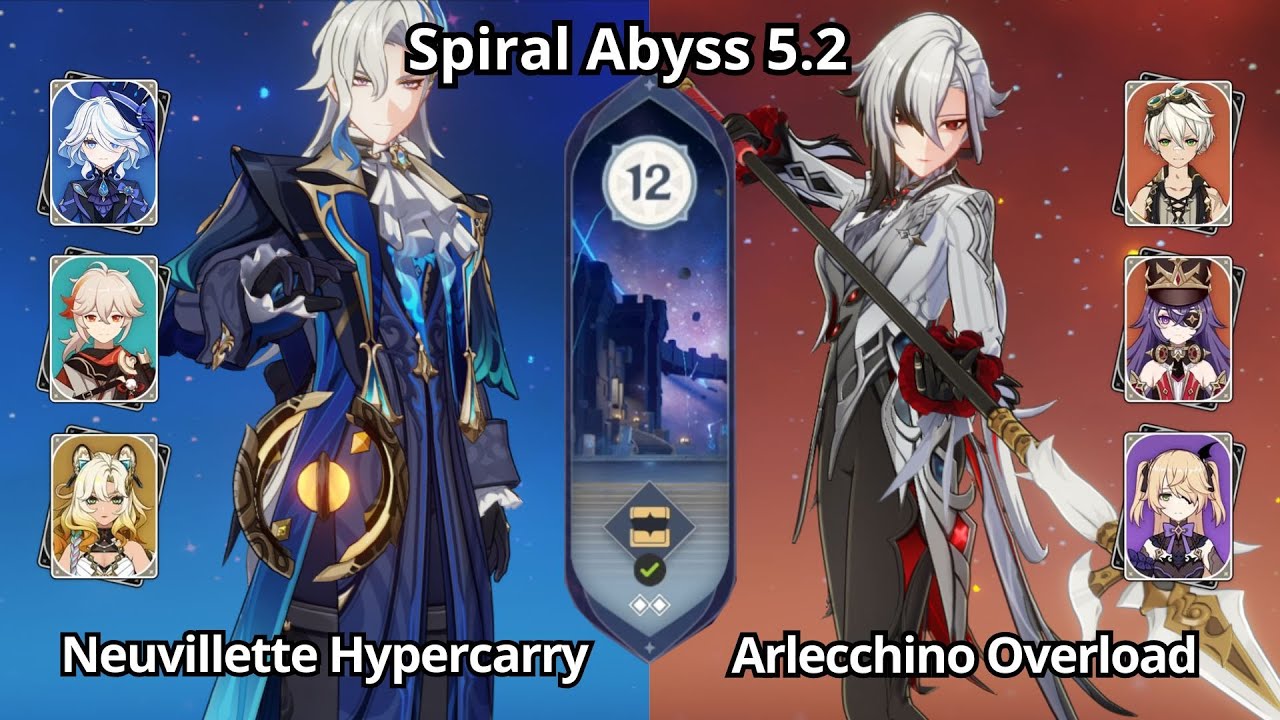 C0 Neuvillette Hypercarry & C0 Arlecchino Overload - Spiral Abyss 5.1\5.2 Floor 12 Genshin Impact