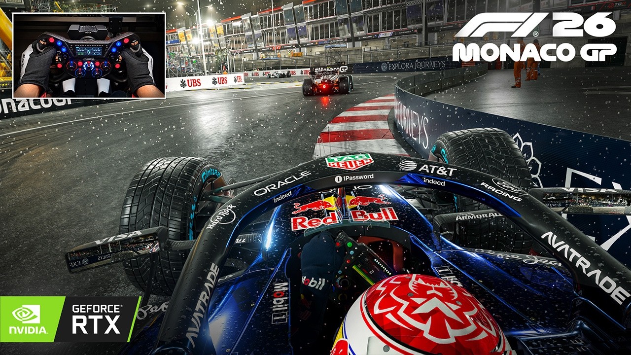 F1 26 DLC Monaco Night Heavy Rain | Max Verstappen's Red Bull RB22 100% Race Steering Wheel Gameplay