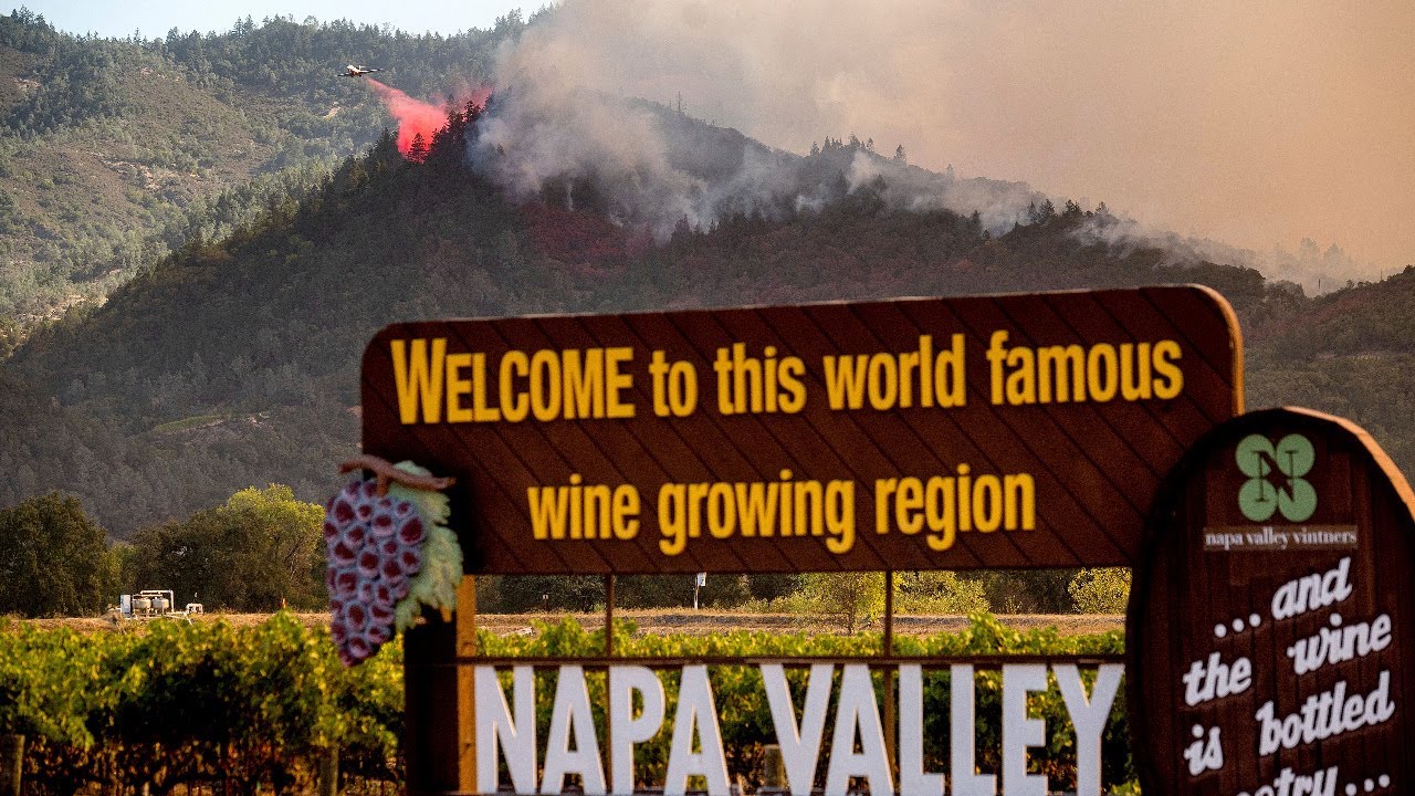 Aerial view of Glass Fire burning thousands of acres in Napa County