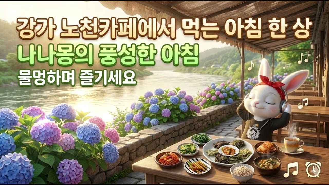 [1 HOUR] 강가 노천카페에서 먹는 아침 한 상 | 물멍하며 즐기는 나나몽 로파이 🌿