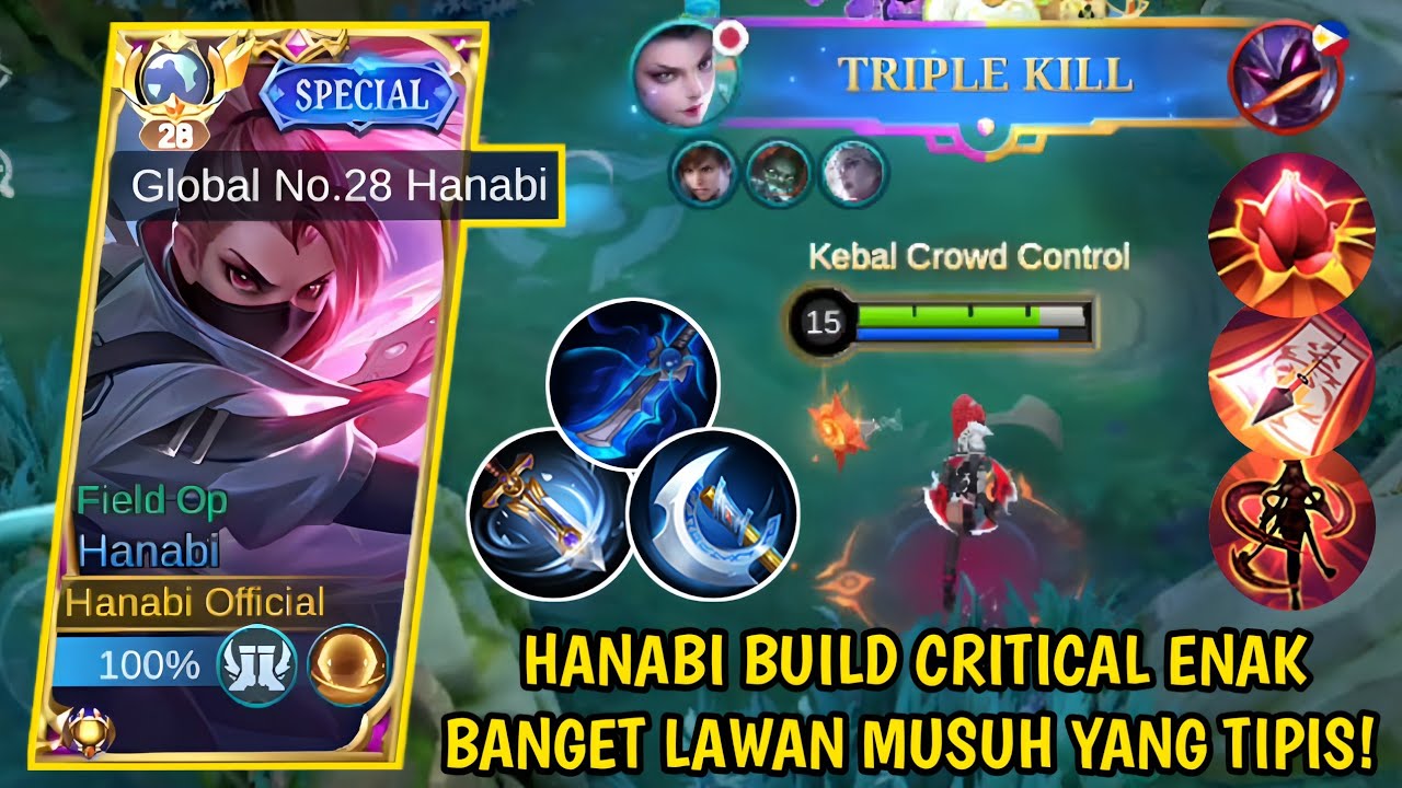 HANABI BUILD CRITICAL ENAK BANGET LAWAN MUSUH YANG TIPIS! HANABI BEST BUILD TERSAKIT - MLBB