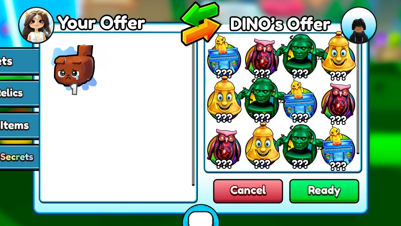 Обмен питомцами 1-го уровня на лучшие секреты в Brainrot Evolution (Roblox)