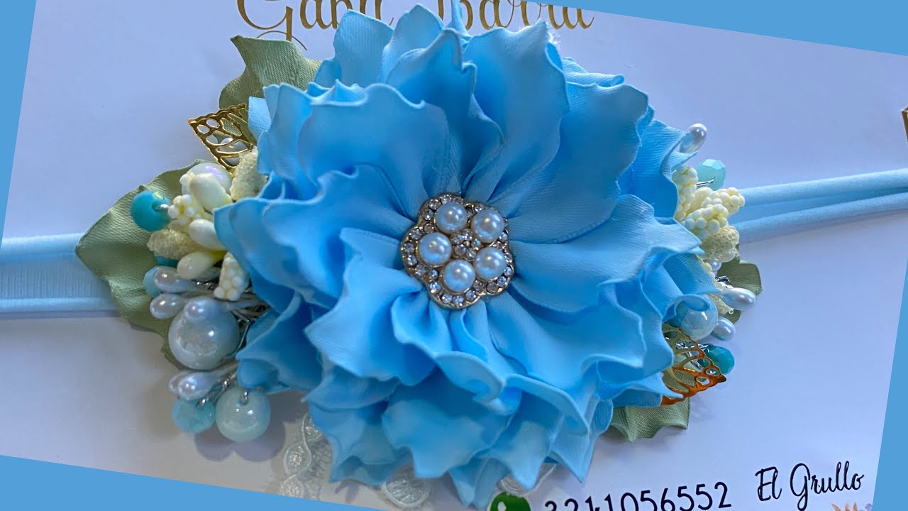 FLOR AZUL EN LISTÓN/  DIY Ribbon Flowers TUTORIAL