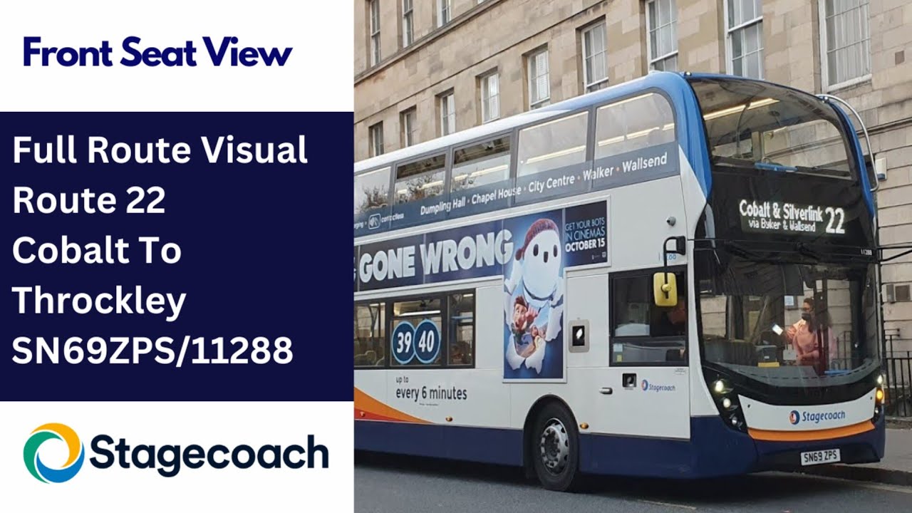 FULL ROUTE VISUAL | Stagecoach NE Route 22 - Cobalt Business Park to Throckley | SN69ZPS/11288