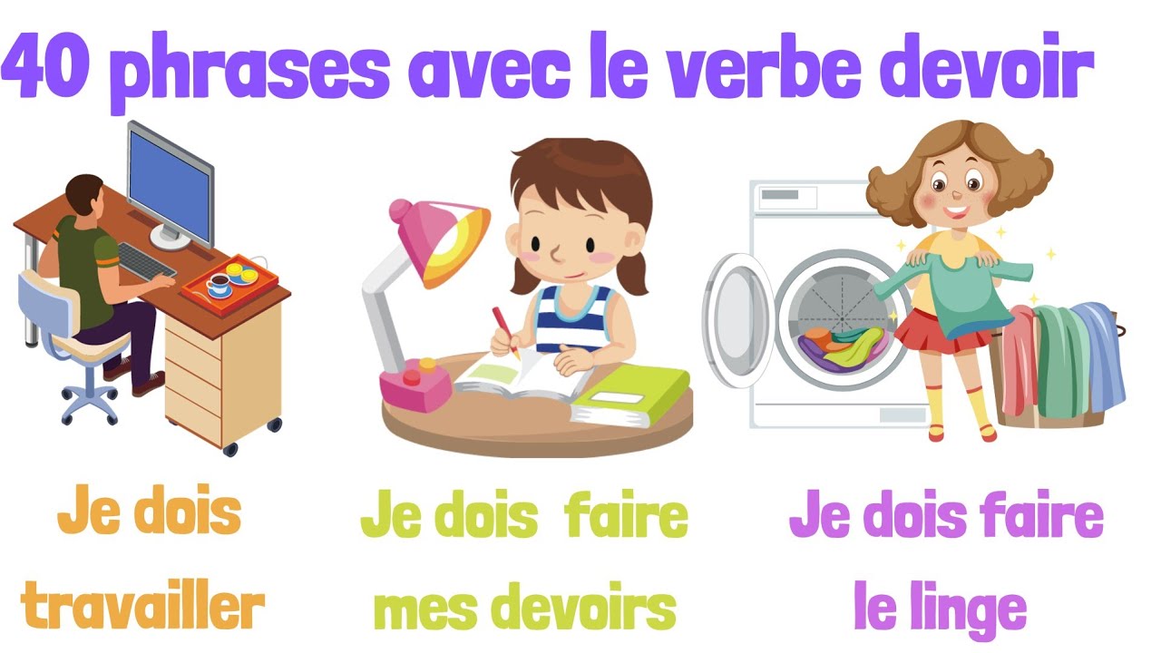 Apprendre 40 phrases avec le verbe devoir. Apprendre à s'exprimer en français facilement.