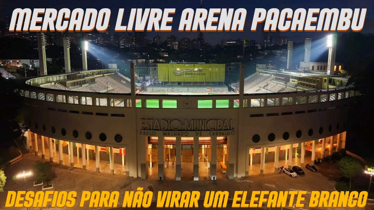 Drone voa no Pacaembu &agrave; noite, mostrando como est&aacute; hoje a Mercado Livre Arena Pacaembu - S&atilde;o Paulo