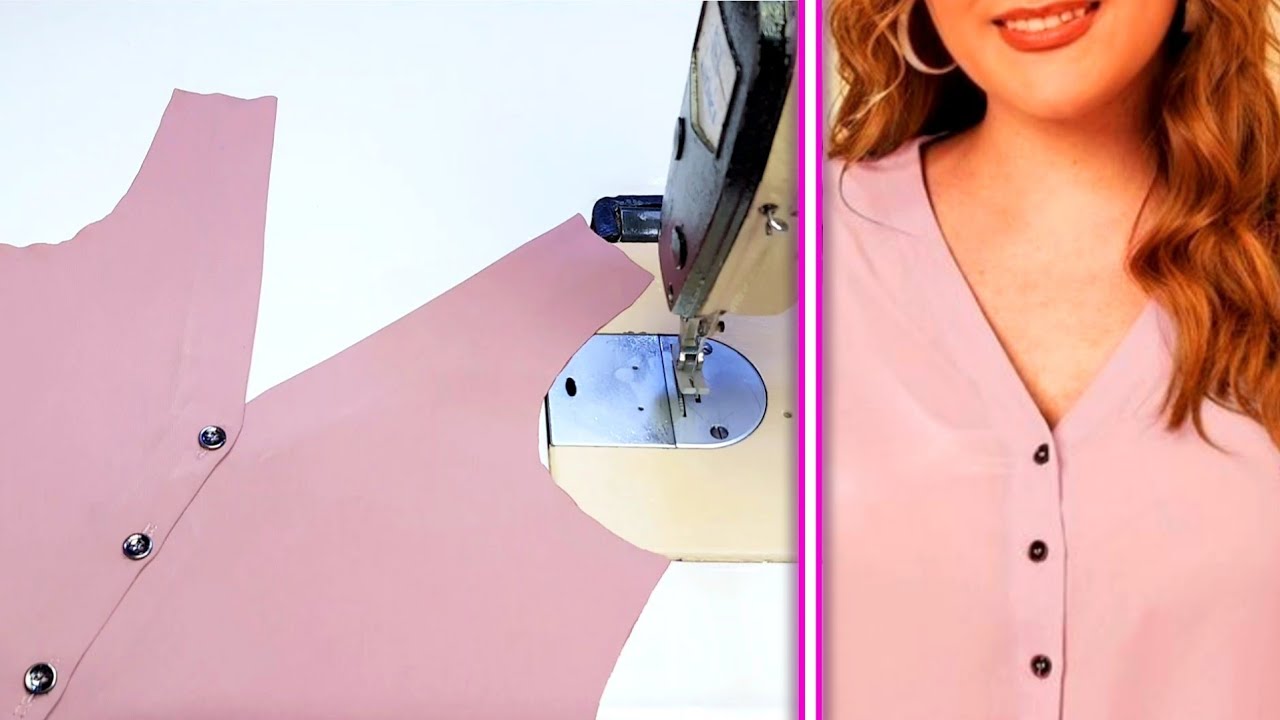 Basic Sewing Tips and Techniques | Trendy V-Shaped Neck Design with Buttons: Easiest Way