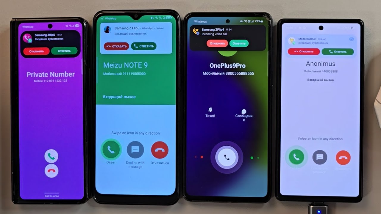 Incoming call Samsung Z Fold 3 TCL 30b Samsung Galaxy A 52 Google Pixel 6A with mouse control