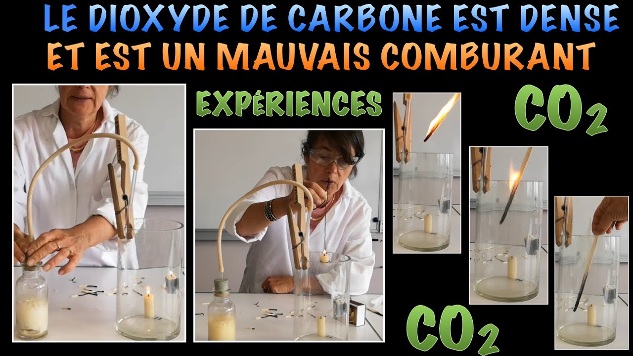 LE DIOXYDE DE CARBONE EST DENSE ET EST UN MAUVAIS COMBURANT. Exp&eacute;riences scientifiques. Chimie.Cours