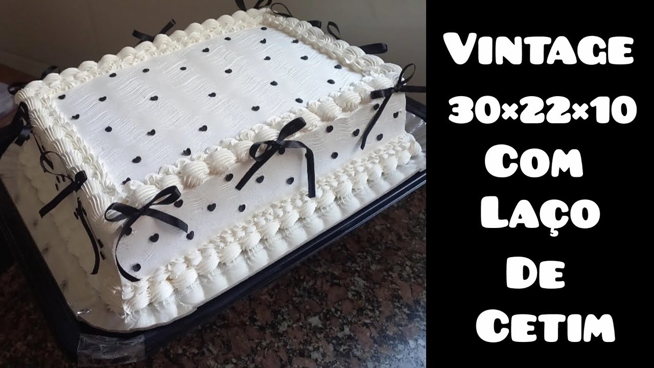 BOLO VINTAGE RETANGULAR, DECORAÇÃO C/ FITA DE CETIM passo a passo 🤍🖤