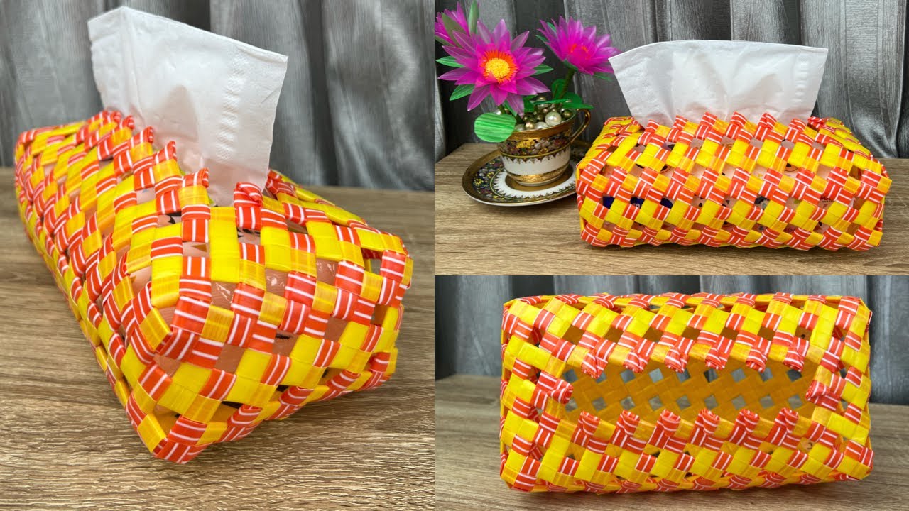 DIY Tissue  Box from Plastic Straws. กล่องใส่กระดาษทิชชู่ จากหลอดพลาสติก.