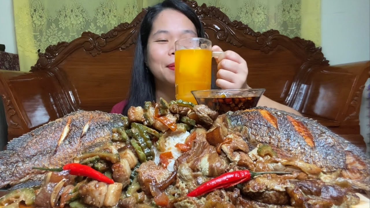 GINISANG AMPALAYA WITH PORK ,TORTANG TAONG,PRITONG TELAPIA | FILIPINO FOOD MUKBANG