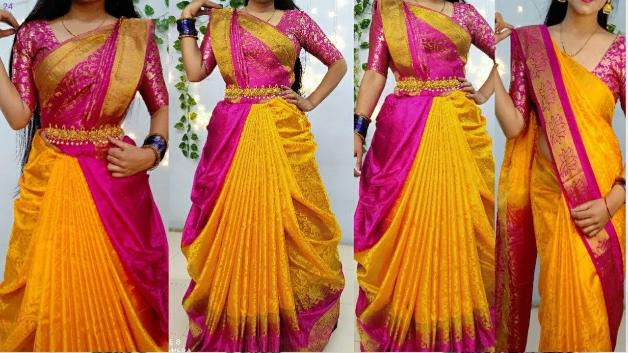 Silk Saree Bridal Draping Style/How to wear sari in different way/Sari wearing new Style/Sari design