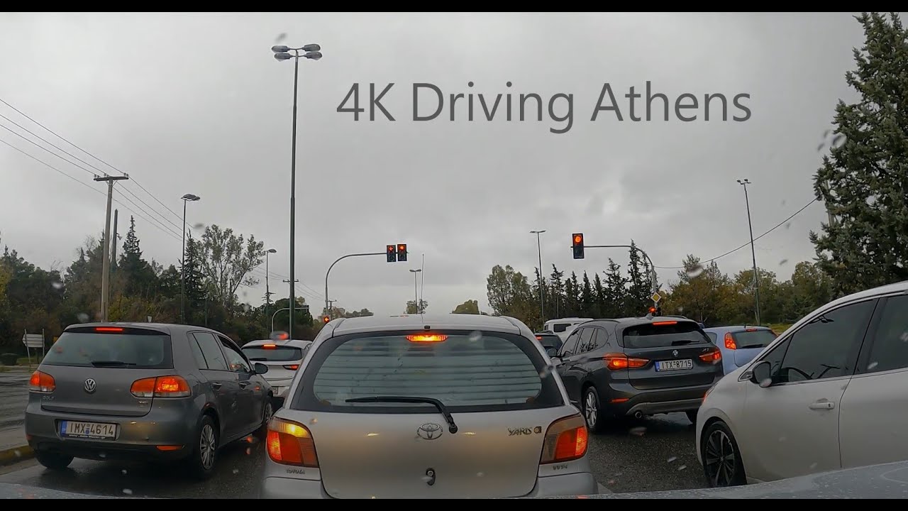 4K Driving Athens Rainy Day Diving to Zografou Area