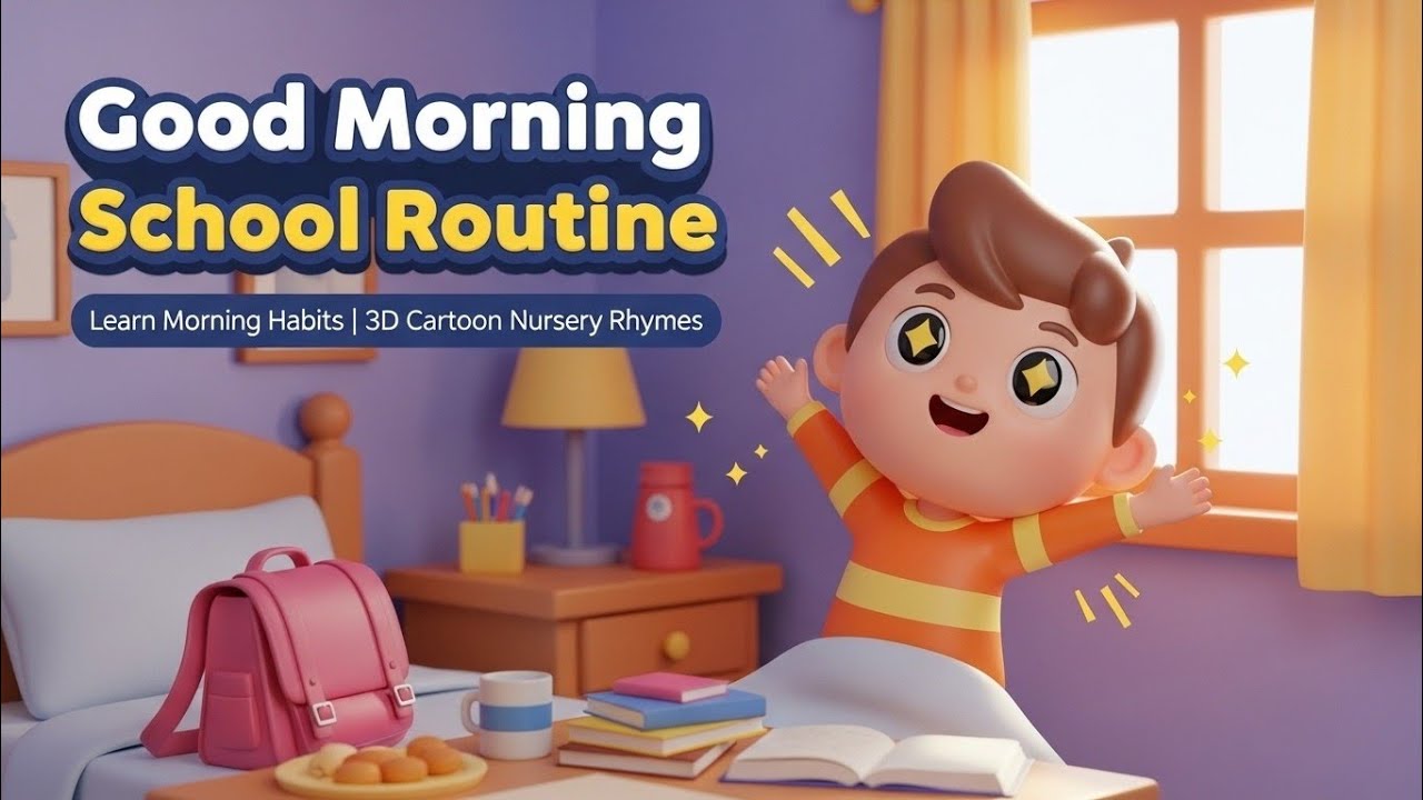 “Good Morning School Routine Song for Kids 🌞 | Learn Morning Habits | 3D Cartoon Nursery Rhymes”
