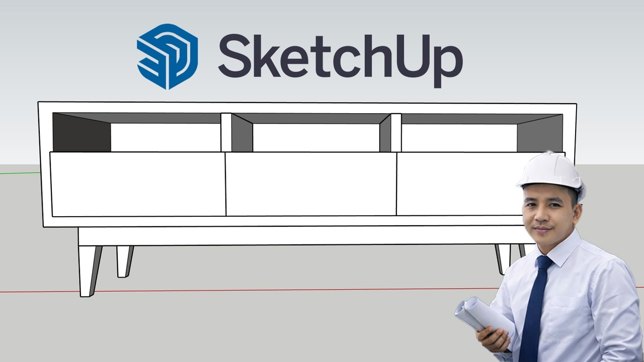 Wood TV Stand Cabinet 3D Modeling Basic in Google SketchUp | 0.4m × 1.5m | Beginner Guide