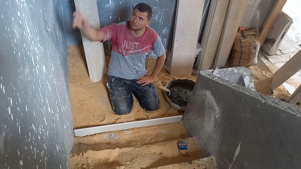 شرح مبسط عن كيفيه تركيب اول درجه رخام في السلم