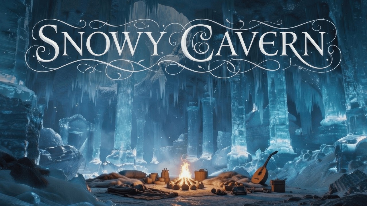 Ice Cavern Ambience | Campfire & Falling Snow | Fantasy Music for D&D, Study & Sleep | 2 Hours