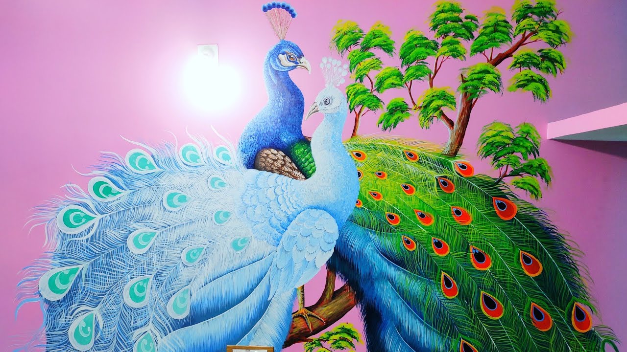 Couple Peacock Painting For Room Wall Step By Step // Peacock Painting Idea // 