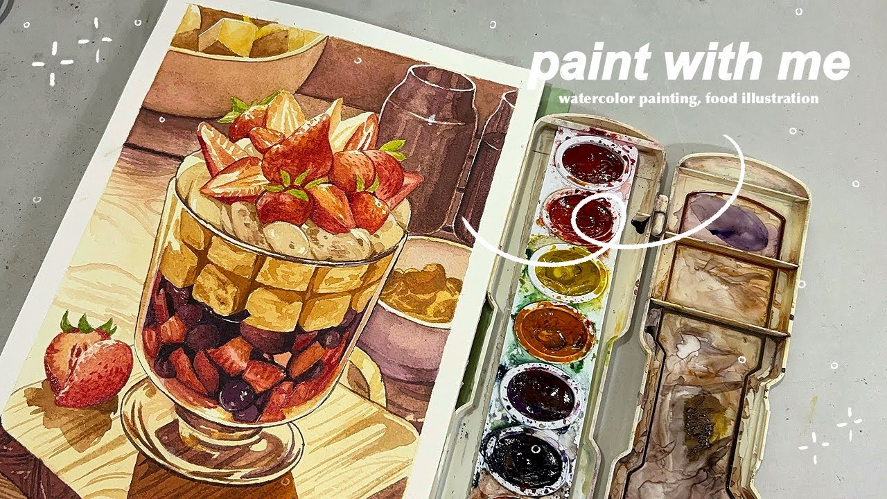 Paint with me 🎨 food illustration using watercolors, cozy art vlog 🌱 | 1000 subscribers 💘