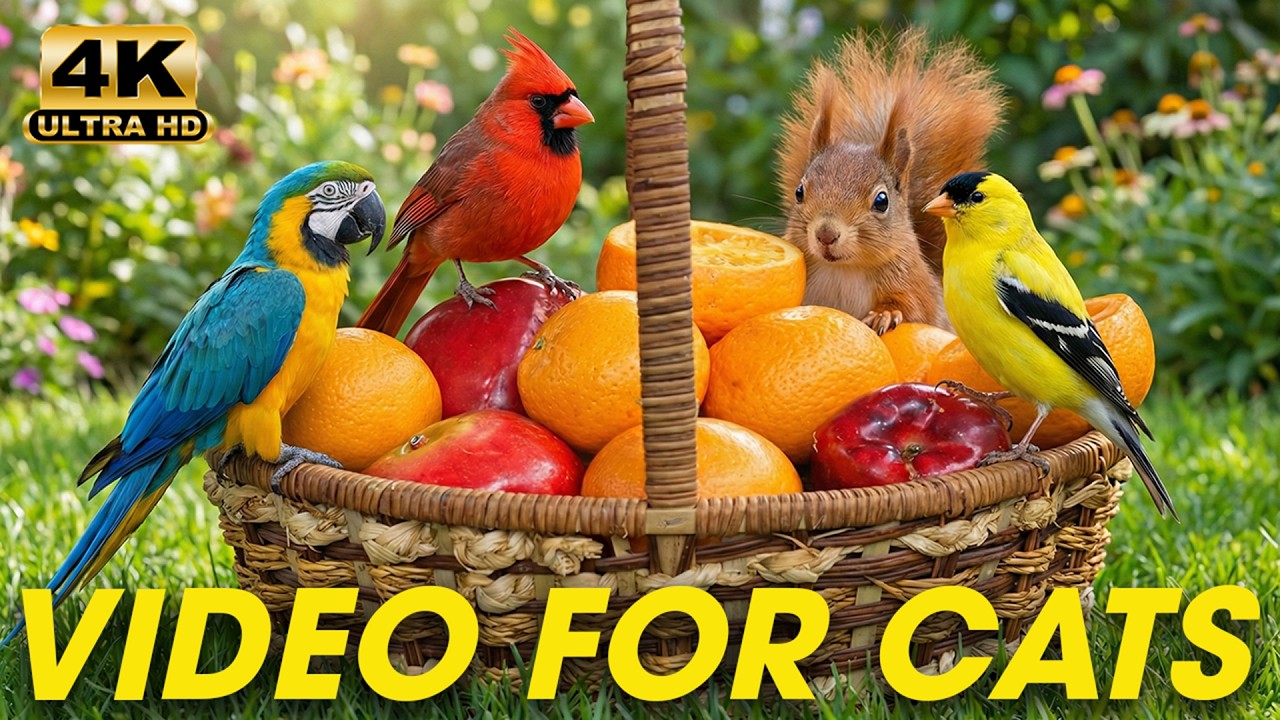 4K Cat TV 🐦 Parrots, Cockatiels and Tropical Birds Eating Fruit 🍊 | Video for Cats