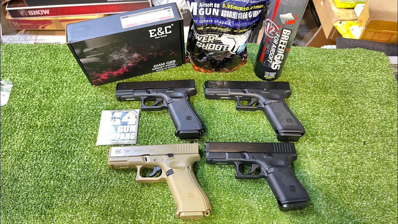 E&Cปืนสั้นGLOCK Gen5 ปืนสั้นอัดแก๊สมาใหม่ล่าสุด 4 รุ่นรีวิวทดสอบปืน GLOCK 17,19,19Xสีดำและ19Xสีทราย