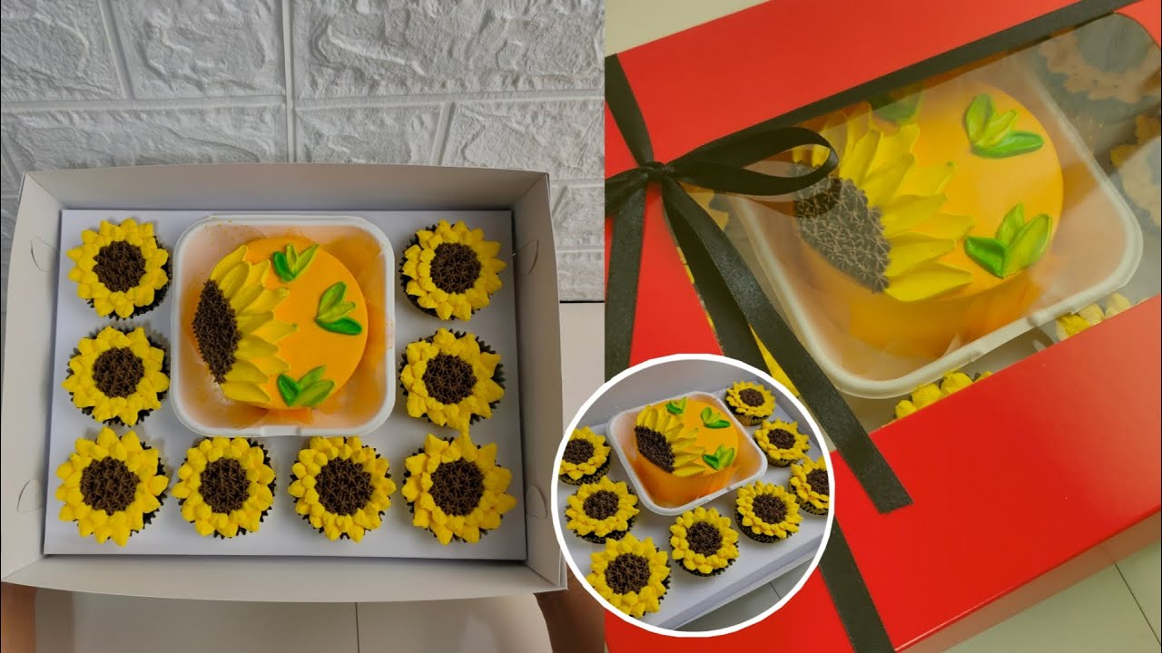 Bento Cake Combo | Sunflower Bento Cake | Bento cake with cupcakes in one box.