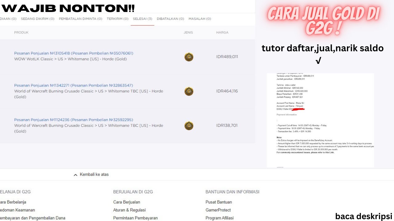 cara jual gold wow di G2G.com