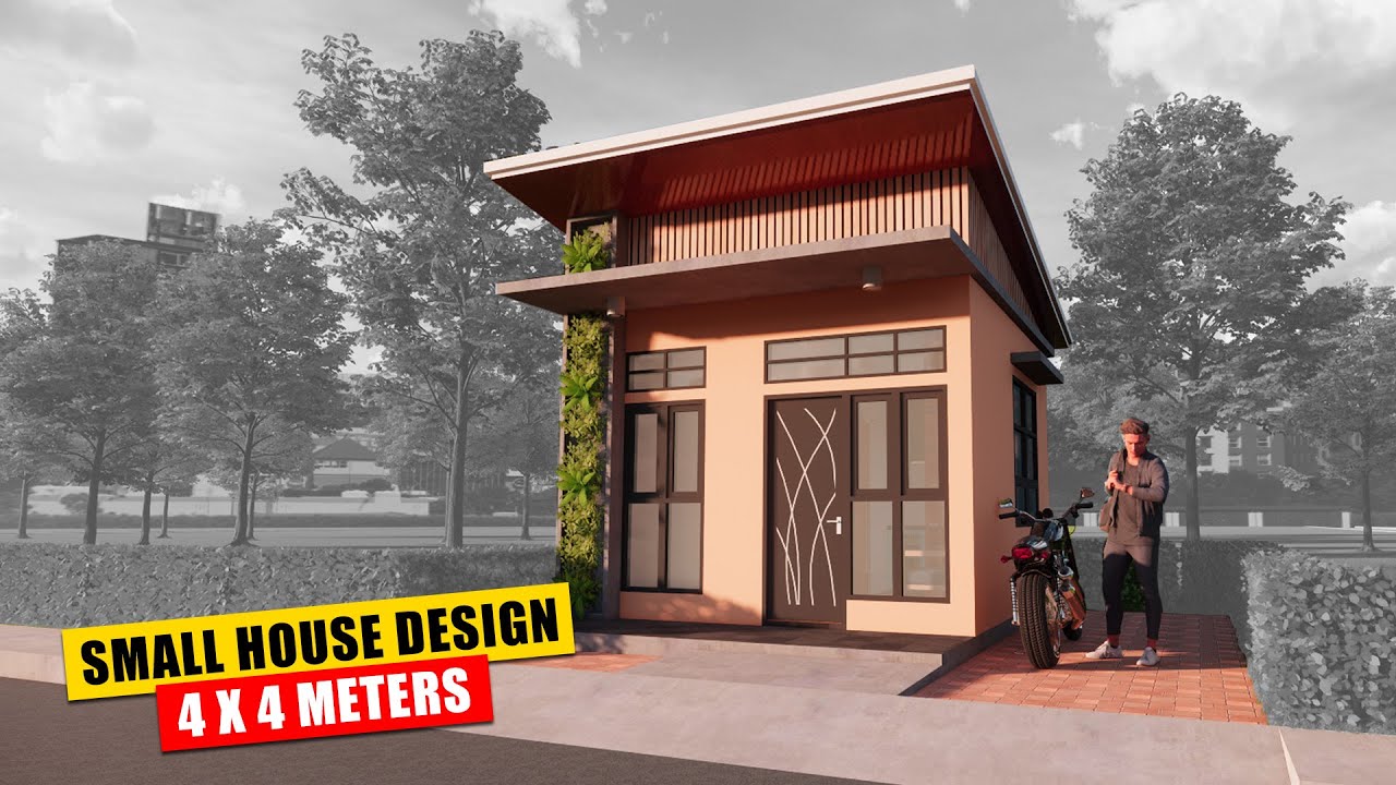 Tiny House Design  4 x 4 Meter  With Climbing Plant Low Cost