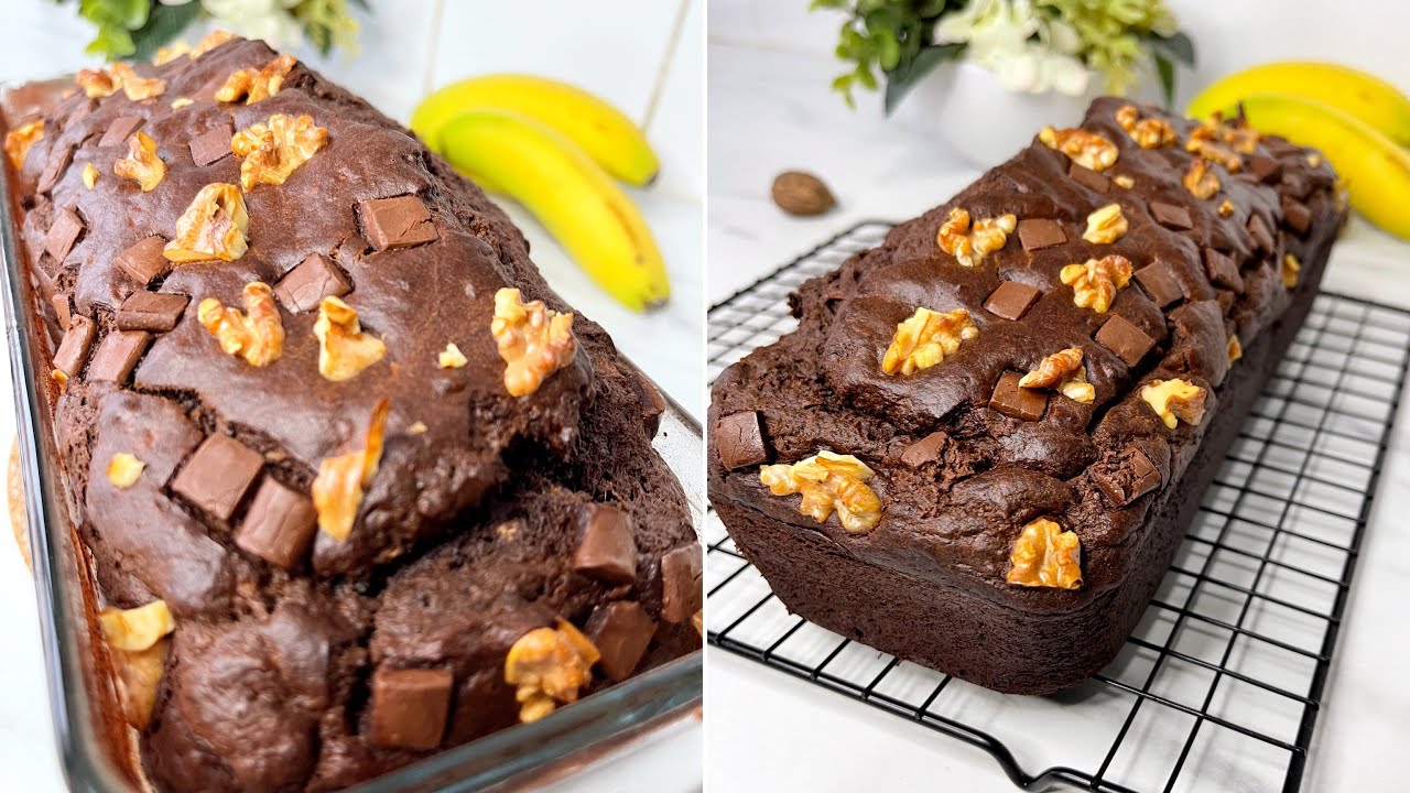 كيكة الموز والشكلاطة خفيفة وكذوب فالفم cake chocolat et banane
