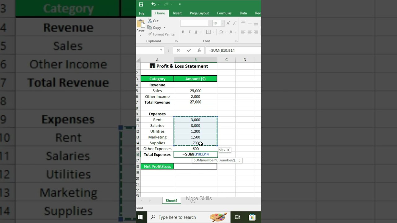 Profit & Loss Statement in Excel | track and analyze your business finances