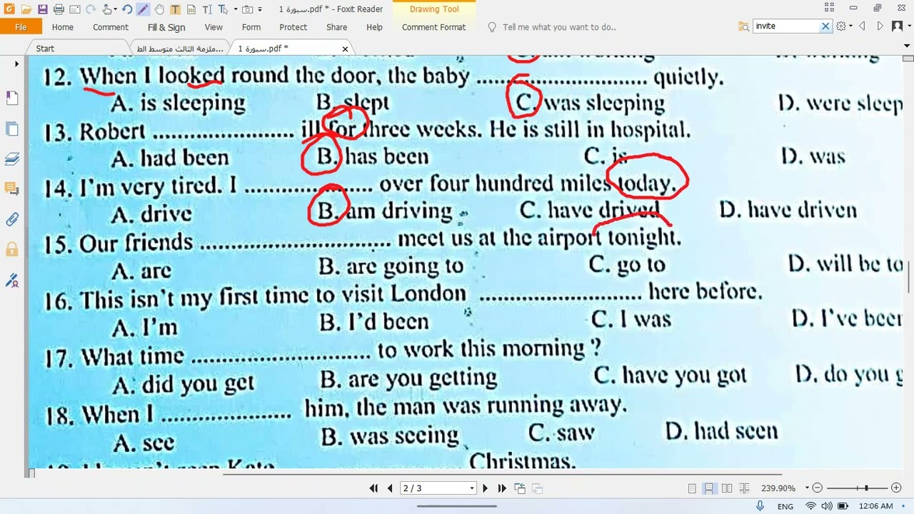 قسم اللغة الانكليزية - المرحلة الاولى - القواعد - حل الاسئلة عن الازمنة و القواعد و الشرطية