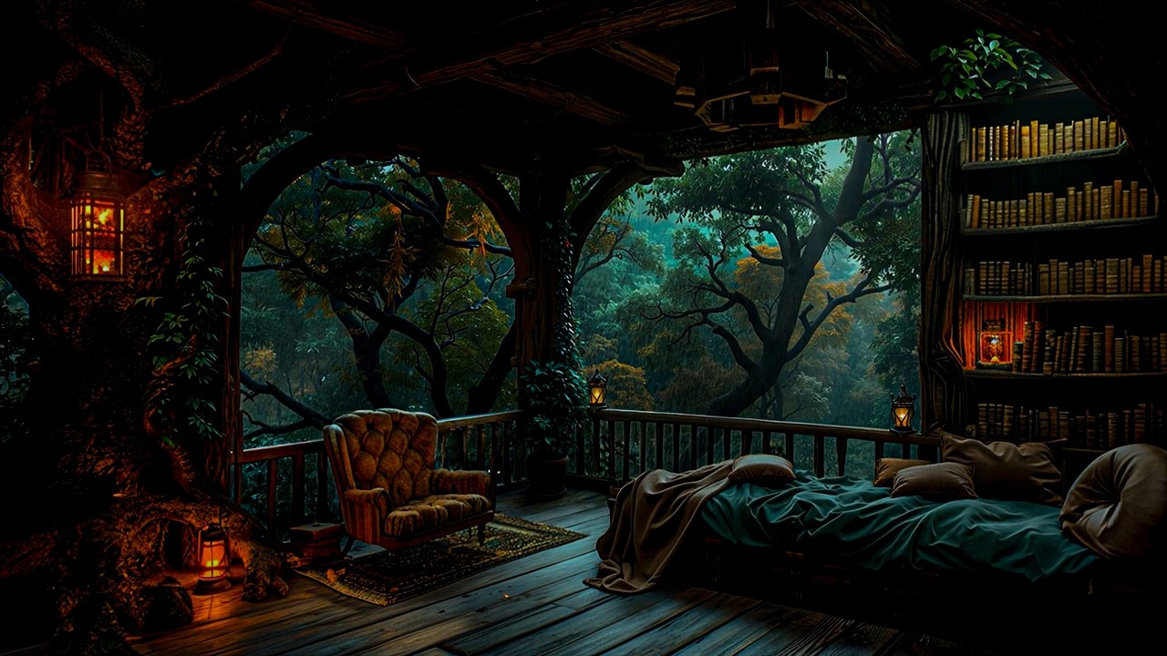 Cozy Reading Nook Ambience with Rain Sounds | Dark Academia Ambience for Deep Work & Reading Nights