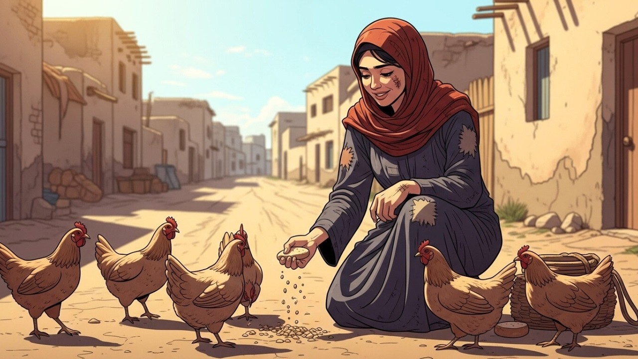 قصة اليتيمة التي كانت تطعم الدجاج… فنبش لها الأرض تحت كوخها وأخرجوا لها جرة الذهب!