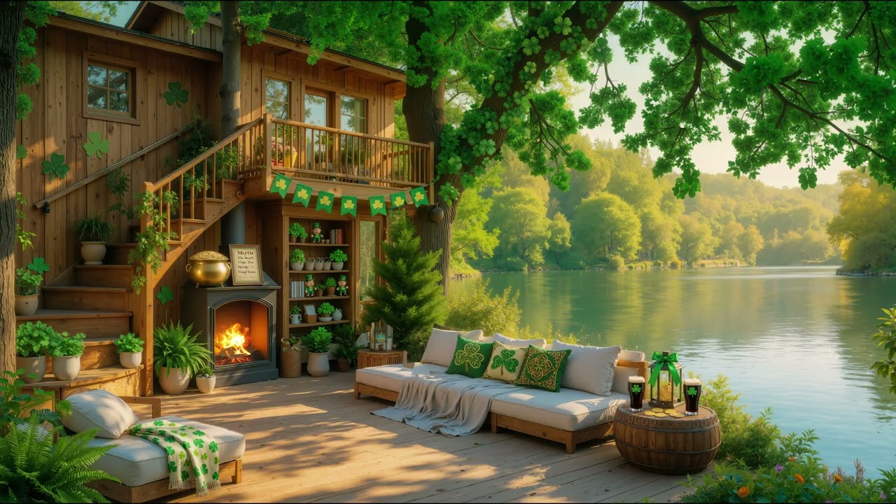 St Patrick’s Day Fireplace Comfort 🍀 Soft Piano Background Music
