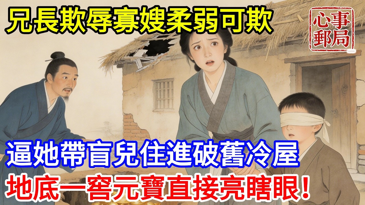 兄長欺辱寡嫂柔弱可欺，逼她帶著盲兒住進破舊冷屋，深夜房屋塌陷，地底一窖元寶直接亮瞎眼！【心事郵局】#民間故事#傳統故事#故事頻道#聽書#睡前故事#情感