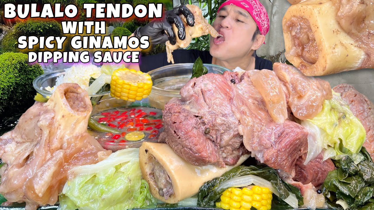 Nilagang Bulalo Beef Tendon with Spicy Ginamos Dipping Sauce Mukbang
