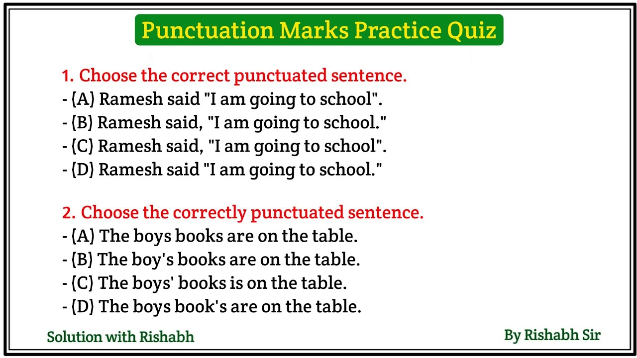 Punctuation marks practice quiz| Punctuation in english grammar | Punctuation quiz for all exams