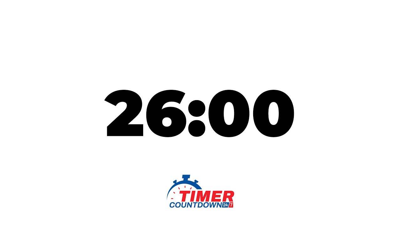 26-Minute Timer | White Screen Countdown with Alarm