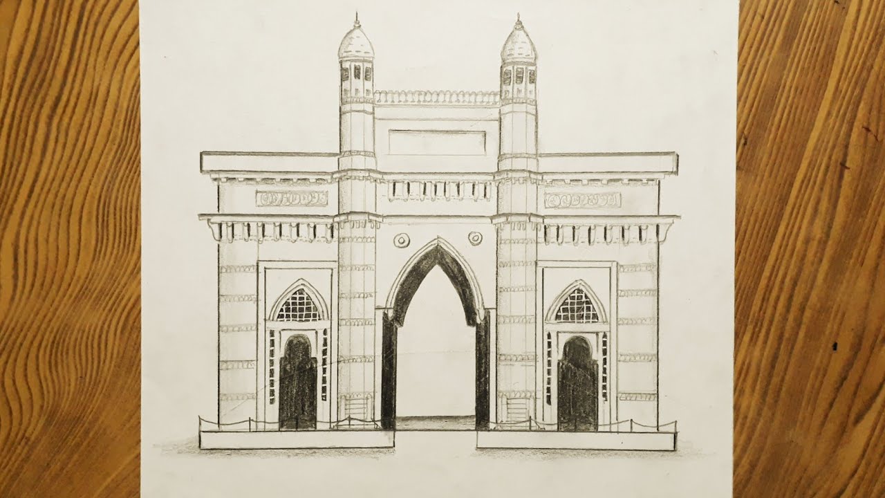 How to draw Gateway of India step by step